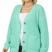 Plus Size Cardigan with Large Pockets Buttoned Front Mint Color
