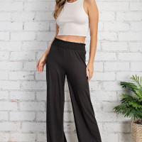 Black Palazzo Pants with Smocked Waist -  Wide Leg Pants