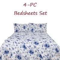 Bed Sheets Set 4-pc Floral French Country Blue Full Queen King Full Queen King  sizes