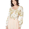 1-STATE Long Sleeve Elasticized Neckline Smocked Waist Top floral blouse size Medium