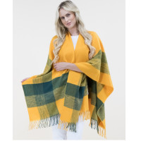 Large Oversized Tartan Striped Poncho Mustard & Green