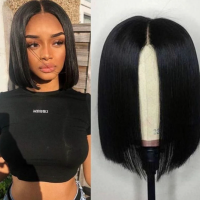 Black Bob Style Wigs Short Straight Hair Bob Wig Neck Length Center Parting