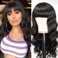 Long Wavy Black Hair Wig With Bangs - Back Length