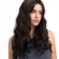 Shoulder Length Black Hair Wig Straight at the top Curly at the ends