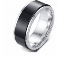 Spinner Ring for Men Silver & Black engagement ring wedding band anxiety relief