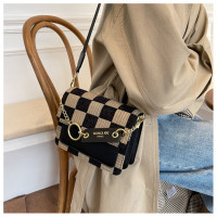 Small Checkerboard Handbag  with Shoulder Strap Colors Black Coffee & Brown