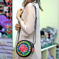 Embroidered Round Shoulder Bag Bright Multi Color Floral bag adjustable strap