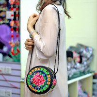 Embroidered Round Over the Shoulder Bag Bright Multi Color Floral bag adjustable strap