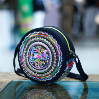 Embroidered Round Shoulder Bag Bright Multi Color Floral bag adjustable strap