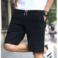 Black Athletic Shorts for Men Cotton Hemp Blend side & Back Pockets Elastic Waist