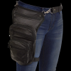 Black Carry Leather Thigh Bag with Waist Belt and concealed Gun Pocket