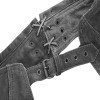 Ladies Lightweight Distress Gray Leather Chap w/Grommeted Twill and Lace Highlights