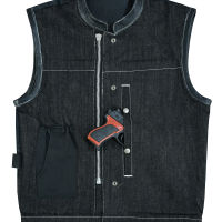 Men's Denim Leather Vest with White Stitching
