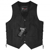 Men's Premium Black Textile Biker's Vest 10 Pockets with Dual Conceal Carry Pockets Versatile Durable