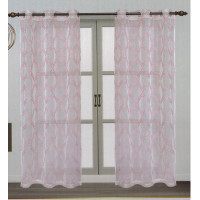 Sheer Curtains with Grommets 2 piece set Pink Blush 76x84 drapes Geometric Pattern