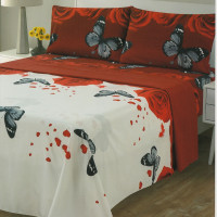 Valentine Sheets Set 4 Piece Set Deep Pocket Bed Sheets  Queen & King Size Red Roses and Butterflies