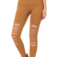 Athletic Knee Cut Out High Waisted Leggings No Front Seam Yoga Pants Deep Camel