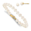 Finest Gold 5.5 mm 14K Yellow Gold Madi K White Freshwater Cultured Pearl Bracelet Earring Set, Pair