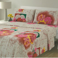 Floral Print Bed Sheets Set 4-pc Red Red & Pink Roses Queen & King Size