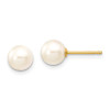 Finest Gold 6-7 mm 14K Yellow Gold Round White Saltwater Akoya Cultured Pearl Stud Post Earrings, Pair