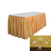 LA Linen SKTcheck30x29-15Lclips-DrkYellowK47 Oversized Checkered Table Skirt with 15 L-Clips White & Dark yellow - 30 ft. x 29 in.