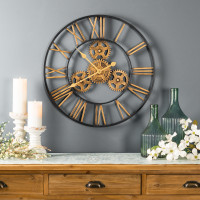 Industrial Iron Gears Wall Clock with Roman Numerals 23.75