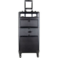 Krystal Aluminum 3-Tier Accordion Trays Rolling Makeup Case Cosmetics Organizer with Extendable Trays