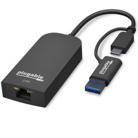 Plugable Technologies USBC-E2500 2.5G USB C &USB TO ETHERNET ADAPTER, 2-IN-1 ADAPTER COMPATIBLE WITH USB C/THUNDE
