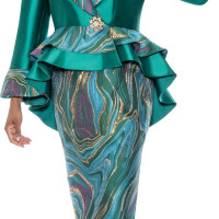 GMI Church Dress Twill Print 3pc Skirt Suit consisting of a skirt a jacket and a camisole. A modern yet classic dress