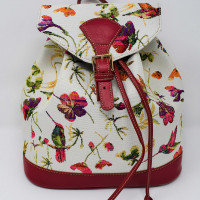 Tapestry Small BackPack - Hummingbird and Flowers Pattern - Beige Color – Front Buckle BackPack