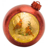 LED Snow Globe Ornament with Woodland Cardinals 6.5