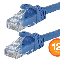 Monoprice 43348 MONOPRICE CAT6 10FT BLUE 12-PK PATCH CABLE_ UTP_ 24AWG_ 550MHZ_ PURE BARE COPPER