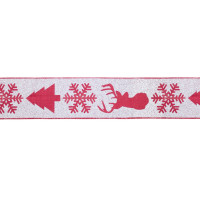 Red and White Deer and Tree Wired Ribbon (Set of 2)