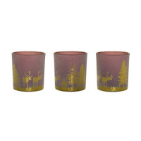 Glass Tea Light Holder with Woodland Scene (Set of 3)