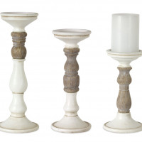 Ivory Candle Holder with Wood Accent (Set of 3)