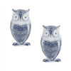 White Washed Owl Decor with Blue Floral Design 6.5