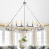 Warehouse of Tiffany PD001-24CH 48 in. The Gray Barn Liam 24-Light Round Wagon Wheel Chandelier, Matte Black & Chrome