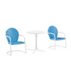 Crosley Furniture Griffith Outdoor Bistro Set White Satin - Bistro Table & 2 Chairs - Sky Blue Gloss - 3 Piece