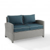 Crosley Furniture 55 x 31.75 x 32.50 in. Bradenton Outdoor Wicker Loveseat, Navy & Gray