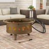 32 in. Outdoor Deep Fire Pit Steel Bowl with Bear Cutouts, Antique Gold
