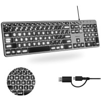 Macally Peripherals UCABLZKEYLPSG BACKLIT MAC KEYBOARD USB-C A LARGE PRINT DUAL USB