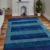 6 ft. 7 in. x 9 ft. 10 in. Hand Knotted Gabbeh Silk Mix Contemporary Rectangle Area Rug, Blue & Light Blue