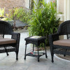Jeco 3 Piece Black Wicker Chair And End Table Set With Brown Cushion