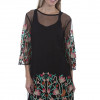 2 Piece Lined Mesh Embroidered Dress Black - Small