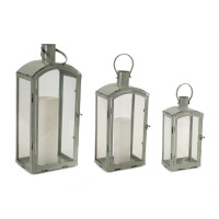 Distressed Metal Lantern with Curved Top (Set of 3)