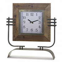 Wood Square Clock on Rustic Metal Stand 17.5