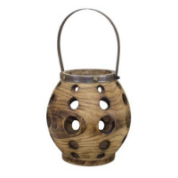 Natural Wood Lantern with Steel Handle 17.5