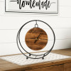 Natural Wooden Hanging Clock in Round Metal Stand 11.5
