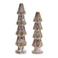 White Washed Wooden Pine Tree (Set of 2)