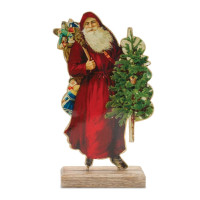 Vintage Metal Santa with Wood Base 8